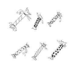 Set of gift box. Candy. Doodles, outline, hand drawn. For Christmas, new year, birthday, Valentines day, easter wedding holidays