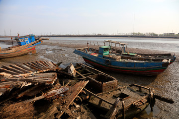 Fototapeta na wymiar Wreckage of a fishing boat