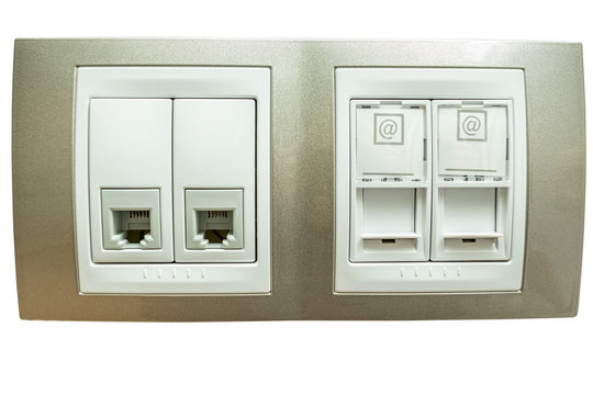 Internet network outlet isolated on white background. Network wall outlet