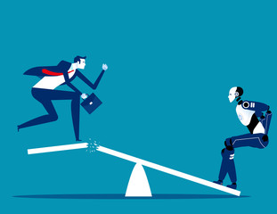 Automation of business processes. Concept artificial intelligence vector illustration, New technologies in business, Human vs Robot