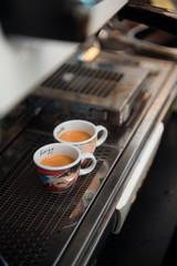 black coffee morning on coffee machine