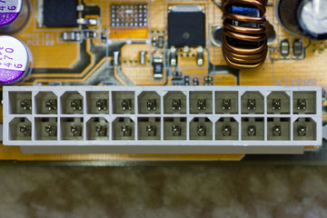 Close up of computer motherboard power connector