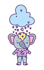 baby shower cute elephant and cloud with rain of hearts