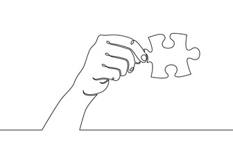 One continuous drawn single hand palm hand holding puzzle.