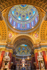 Fototapeta na wymiar Budapest, Hungary - May 22, 2019 - The interior of St. Stephen's Basilica located on the Pest side of Budapest, Hungary.