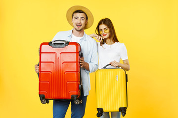 young couple with bag