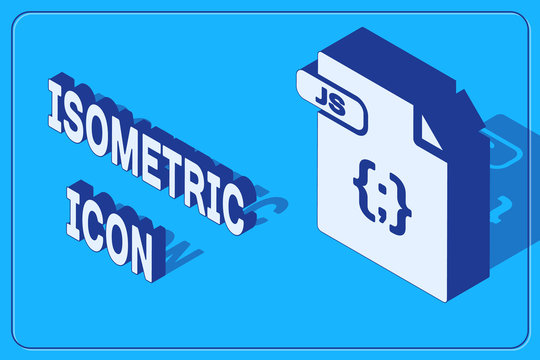 Isometric JS file document. Download js button icon isolated on blue background. JS file symbol. Vector Illustration