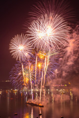 Fototapeta premium Pattaya International Fireworks Festival at Pattaya beach Chonburi, Thailand