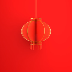 Happy Chinese new year banner, red and gold lantern lampion paper cut. Design creative concept of china festival celebration gong xi fa cai. 3D rendering illustration.