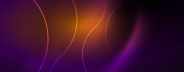 Shiny neon lights, dark abstract background with blurred magic neon light curved lines