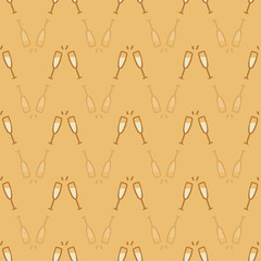 Vector Gold wine glasses celebration hand drawn seamless pattern