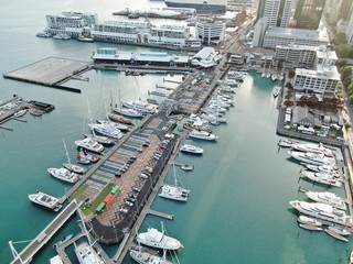 Viaduct Harbour, Auckland / New Zealand - December 9, 2019: The beautiful scene surrounding the Viaduct harbour, marina bay, Wynyard, St Marys Bay and Westhaven, all of New Zealand’s North Island