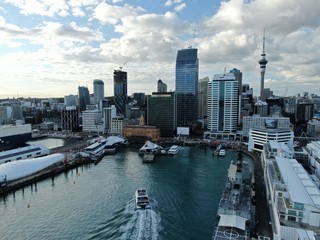 Fototapeta na wymiar Viaduct Harbour, Auckland / New Zealand - December 9, 2019: The beautiful scene surrounding the Viaduct harbour, marina bay, Wynyard, St Marys Bay and Westhaven, all of New Zealand’s North Island