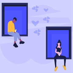 two teenagers who are in love. sit down and reciprocate messages.flat cartoon characters isolated. Vector illustration.