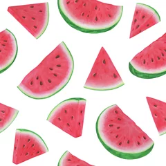 Washable wall murals Watermelon Seamless pattern with watermelon slices on white background. Vector illustration