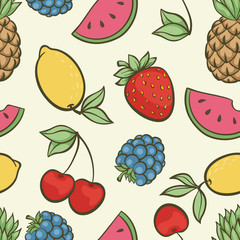 Beautiful seamless pattern with cute doodle fruits sketch. Hand drawn trendy background. design background greeting cards, invitations, fabric and textile