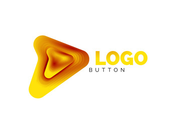 Arrow logo template. Or play or download button logotype template. Minimal geometrical design, 3d geometric bold symbol in relief style with color blend steps effect. Vector Illustration