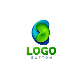 Abstract round shape logo template. Minimal geometrical design, 3d geometric bold symbol in relief style with color blend steps effect. Vector Illustration