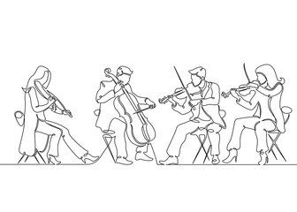 Continuous one single line drawn musical quartet violin musicians