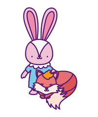 baby shower cute little female rabbit and fox cartoon