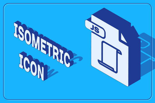 Isometric JS file document. Download js button icon isolated on blue background. JS file symbol. Vector Illustration