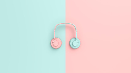 classic wired headphones isolated on color background. Retro style. Minimalistic music concept. 3d illustration.