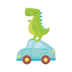 Fototapeta na wymiar kids toy, green dinosaur and blue car toys