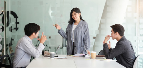 Business working in office with documents and laptop people Consulting and business planning.