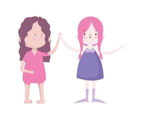 cute little girls holding hands friends cartoon characters