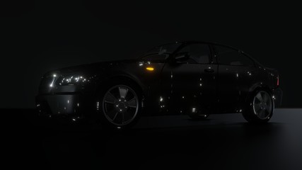 Black Brandless Car on Dark Background. 3D illustration