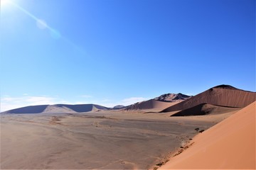 Beautiful scenic panorama view from big daddy also known as Dune 45 in Namib Naukluft Nationalpark, Sossusvlei, Namibia