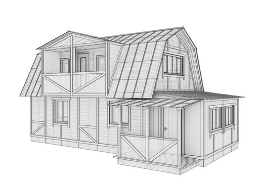 3D illustration of a small frame house