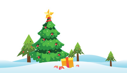 Vintage Christmas Landscape Background with tree