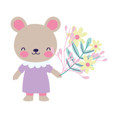 cute female bear with dress and flowers decoration
