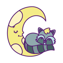 baby shower cute raccoon sleeping half moon cartoon