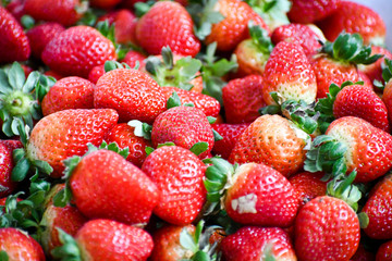 Lot of strawberries at market