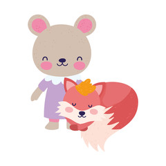 baby shower cute little female bear and sleeping fox cartoon