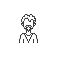Curly hair man with mustache avatar line icon. linear style sign for mobile concept and web design. Faceless man portrait outline vector icon. Symbol, logo illustration. Vector graphics