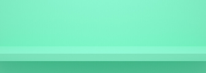 3d render of shop shelf on wall. Empty bookshelf 