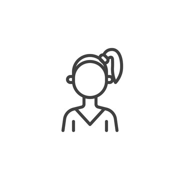 recommend clip art: Faceless girl portrait line icon. Female user linear style sign for mobile concept and web design. Girl with hair tail avatar outline vector icon. Symbol, logo illustration. Vector graphics