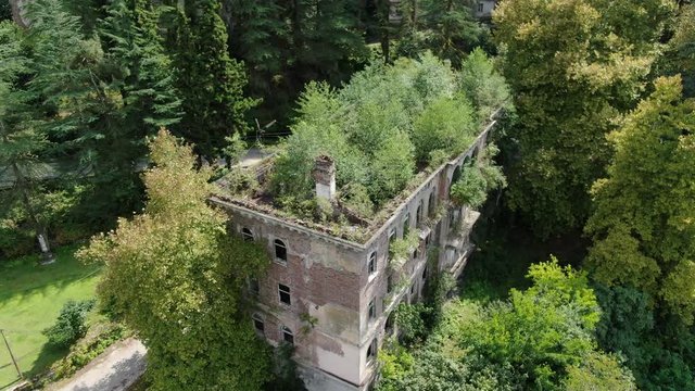 Aerial Abandoned House In A Post War City