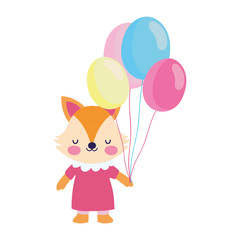 baby shower female fox with dress and balloons decoration