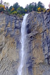 The Staubbach Fall is a waterfall in the Lauterbrunnen Valley, Lauterbrunnen, SWITZERLAND.