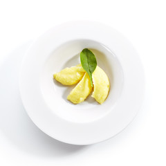 Exquisite Serving Mashed Potato or Mash on White Plate Isolated
