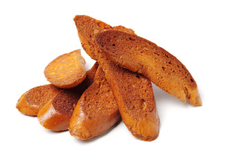 Slices toast bread on white background