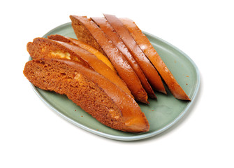 Slices toast bread on white background