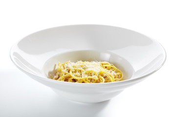 Italian Spaghetti Alla Carbonara with Grated Parmesan