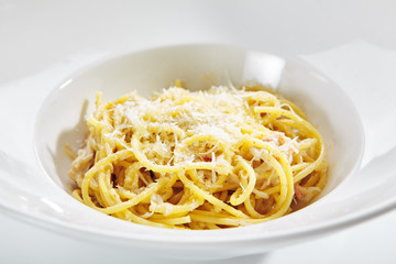 Italian Spaghetti Alla Carbonara with Grated Parmesan