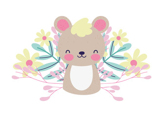 baby shower cute little bear flowers foliage