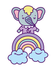 baby shower cute elephant on rainbow with clouds